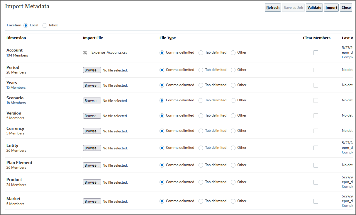 Import Metadata selections